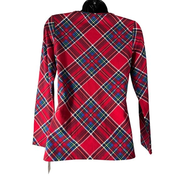 Talbots Tee Long Sleeve Red Plaid Print Cotton Blend TShirt Women’s Petite P - Picture 4 of 7